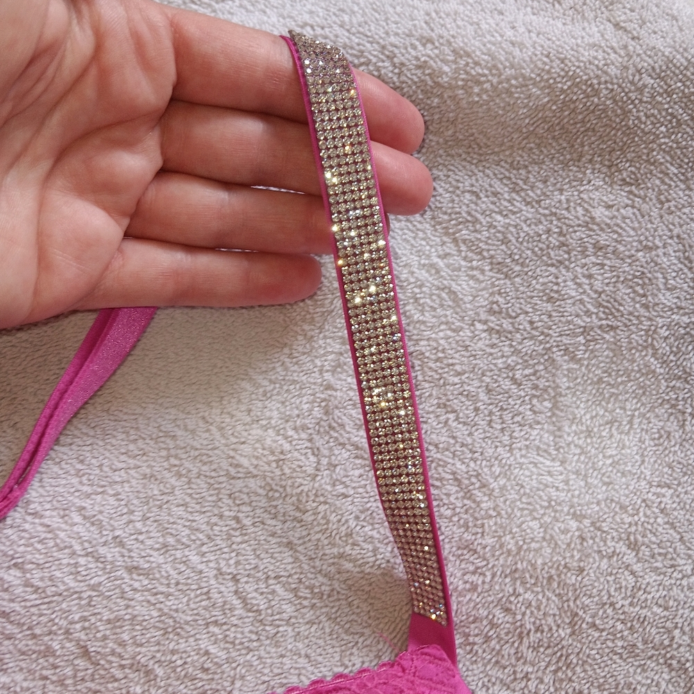 Victoria's Secret Very Sexy Hot Pink Lace Shine Strap Push-Up Corset Top. 36D. - Picture 8 of 13